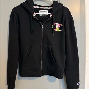 Champion Black Jacket with Floral Accents